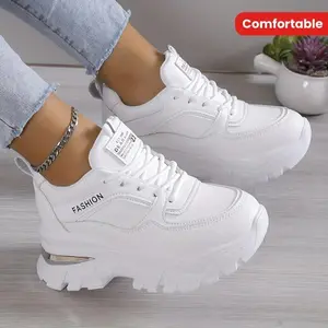 Stylish Comfort Women's Platform Sneakers - Fashion Sneakers With Lace Up Closure, Breathable Low Top Design, Soft Cushioning, And Slip-Resistant Outsole For Outdoor Activities