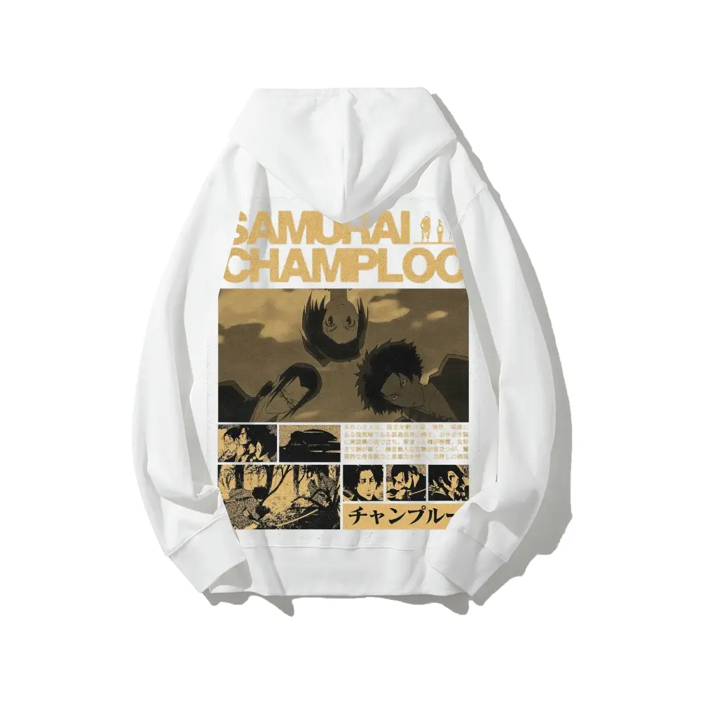 Men's Samurai Champloo Mugen Jin Fuu Heavyweight Cotton Pullover Hoodie - Menswear Long Sleeve Tops, Sweatshirts, Premium Fabric, Classic Anime Streetwear, Fan Gift Daily Essential