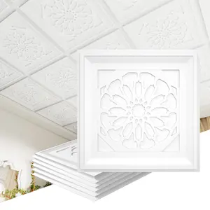 LOOYEE 24 PCS 2x2 FT Openwork Tracery Decorative Ceiling Tiles, 24x24 Inch 3D Modern Minimalist Ceiling Panels, PVC Waterproof Cuttable Material Ideal for Living Room Bedroom Cover 96 Sq.Ft