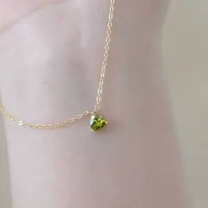 925 sterling silver 14K gold finish - olive green triangle pendant necklace