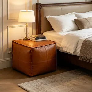 Light Luxury Leather Floor Pouf - Tatami-Style Living Room Floor Cushion & Seat Stool - Creative Oil-Wax Leather Seat Pad (Filling Not Included)