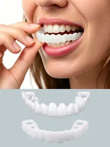 New Upper & Lower Soft Fake Teeth Set, Natural Whitening Silicone False Teeth，Instant Smile Booster，Removable Oral Beauty Solution, Comfortable Kit for Missing Teeth&Gaps