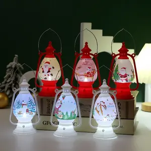 Christmas 3-Piece Pony Lantern Set Handheld Ambient Oil Lanterns with Santa Claus Snowman Tree Designs Red White Christmas Gift for Home Party Decor