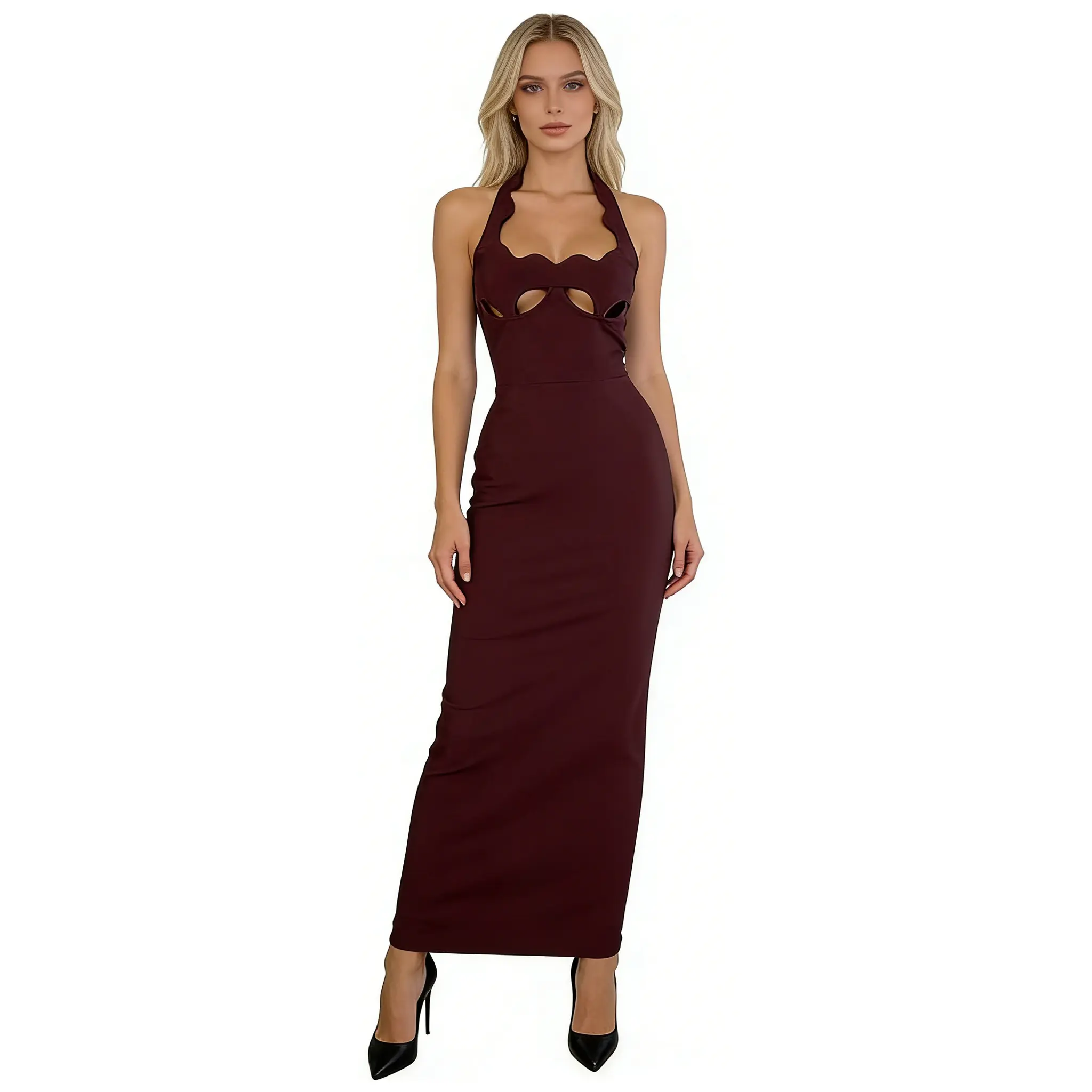 Elegant Wine Red & Red Bandage Maxi Dress, Halter Cutout Bodycon Party Dress for Women - TikTok Shop Elegant Wine Red & Red Bandage Maxi Dress, Halter Cutout Bodycon Party Dress for Women - TikTok Shop