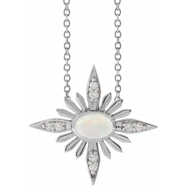 14K White Gold Natural Ethiopian Opal & .08 CTW Natural Diamond 16-18" Necklace