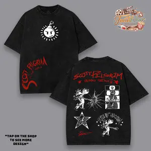 Scott Pilgrim Graphic Tee Vintage Wash, Oversized Streetwear Hoodies, Unisex Acid Washed Tank Top, Sweatshirt Y2K Grunge Gift for Men Women