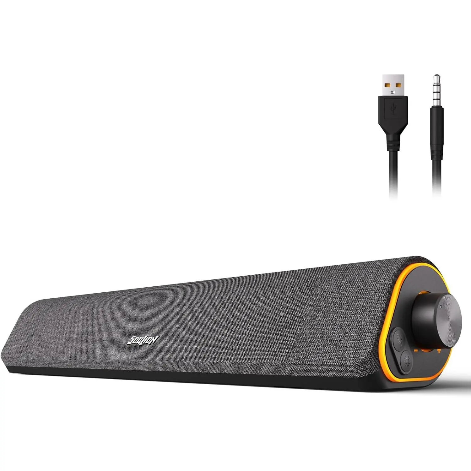 R50   Speakers, 3.5mm PC Sound Bar for Desktop , Wired USB  & Colorful LED Lights with  Button, Surround Sound Soundbar PC Spearkers for