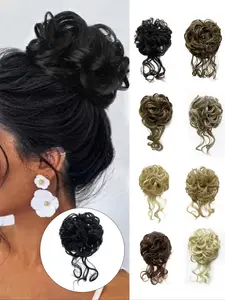 Realistic Synthetic Curly Hair Bun Wig for Women & Girls, Natural Look, 8 Inch Long Fringe Headband, Fashion Accessory, All Seasons