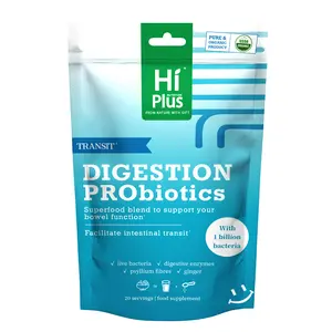 HiPlus Digestion Probiotics Powder - Science-Based Digestive Aid, Immunity-Supporting Blend with 9 Strains, 10 Plant Enzymes, 20 Servings, Non-GMO Vegan Supplement for US Users