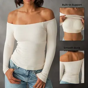 Women’s Off Shoulder Fitted Top - Wireless Bralette Top with Removable Padding - Sexy Braless Tube Top for Summer