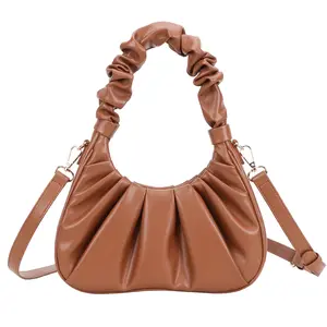 Ruched Hobo Bag - Fluffy Milky White Stylish Cloud Handbag for Women with Adjustable Strap & 4 Color Options