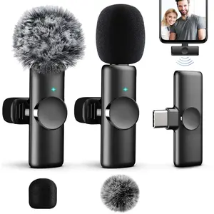 Wireless Lavalier Microphone, USB Rechargeable Mini Microphone with Noise Reduction, Noise canceling mic, Microphone for Video Recording, Interview, Vlogging, Audio, Microphone Set, Black, Lapel Microphone, Portable