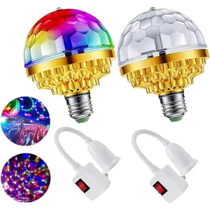 2Pcs Colorful Rotating Magic Ball Disco Ball Light Bulb with Sockets, Plug in RGB LED Stage Light for Home Room Dance Parties