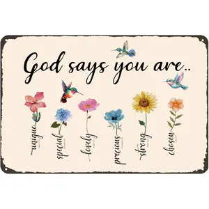 Funnysign Christian Gifts Gardening Gifts Garden Bible Verse Decor Bird Flowers God Says You Are Amazing Vintage Tin Sign for Home Garden Patio Yard Decor 8 X 12 Inch