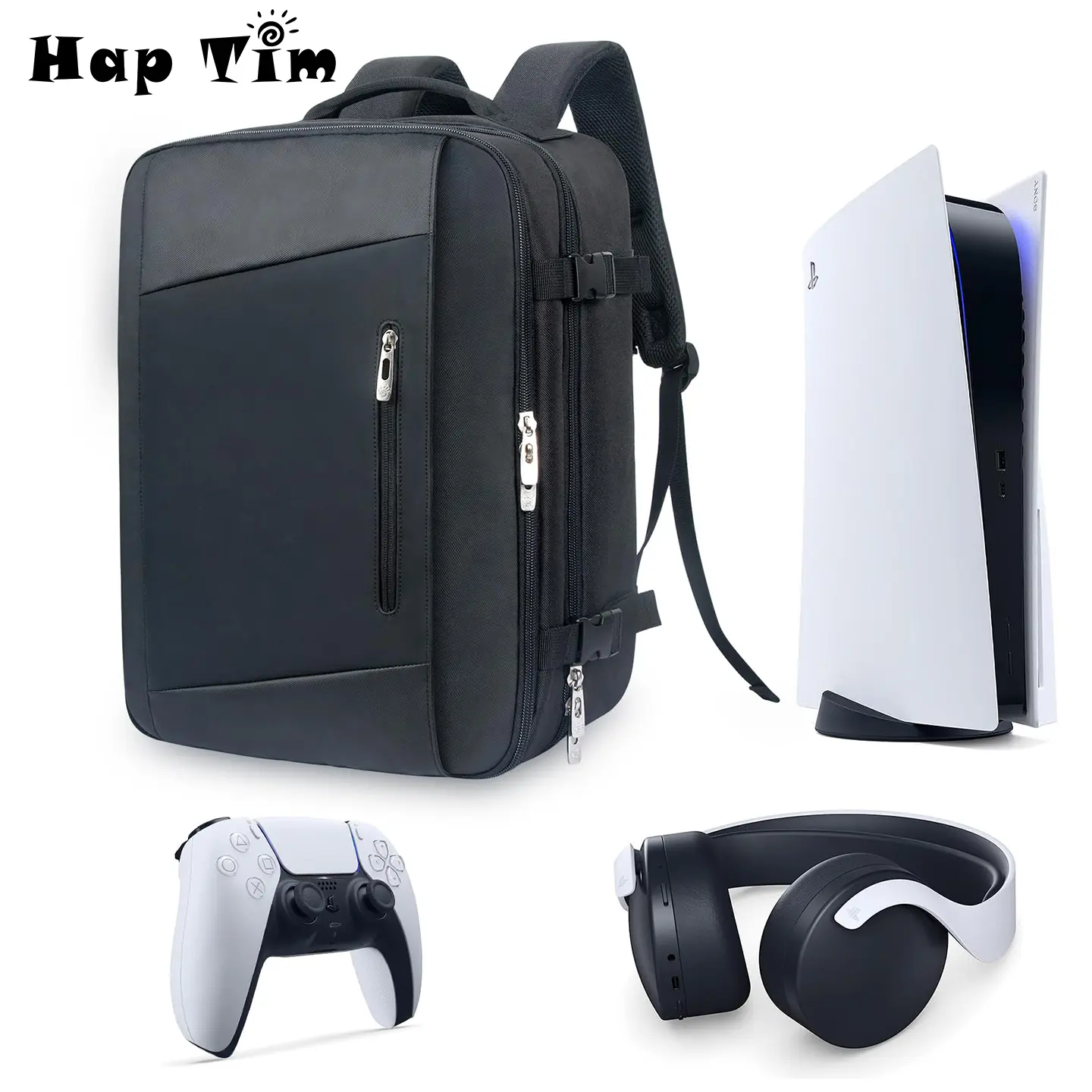 Hap Tim Durable Compact PS5 Travel Backpack for Gamers - Padded Protection Carrying Case with Adjustable Shoulder Strap, Large Space for PlayStation 5 Console, Laptop, PS5 Controller, Headset, Game Discs, Elite Accessories