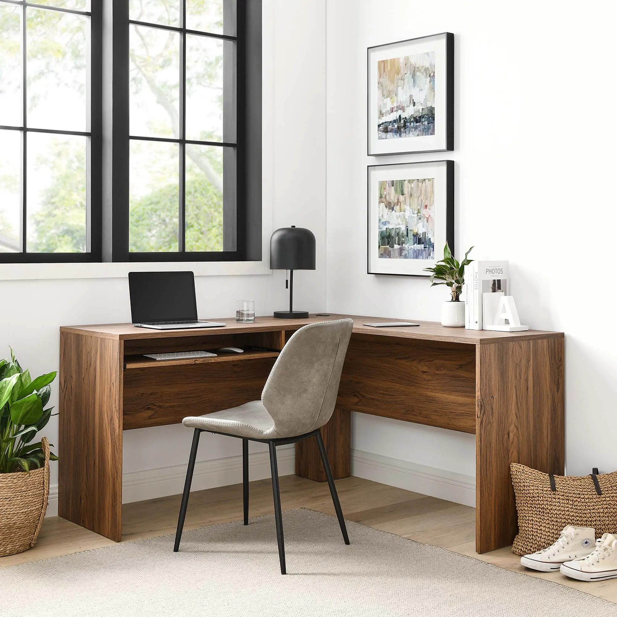 Modway Venture L-Shaped Modern Wood Desk - Walnut Home Office Furniture, Multi Functional Wooden Executive Desk, Multi Functional Desk