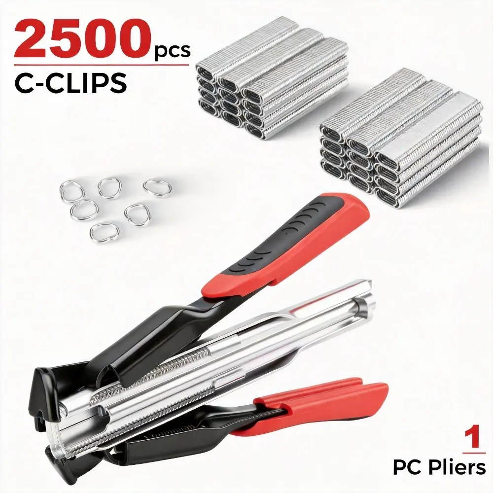 C-Clamp Hog Ring Pliers Kit (2500 PCS) - 3/4" Rings, Nails, Staple Gun Cage Clamp for Fencing, Animal Cages, Upholstery; 100 PCS Option Available, Father's Day Gift Idea snap tools wire spooler