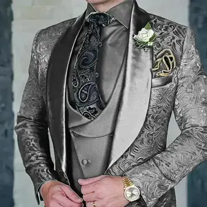 JacquardMen's3-pieceSuitSetFormalPartyDressGroomTuxedoHighQualityElegantMenTernoMasculinoCostumeHommeMariage Menswear Sleeve