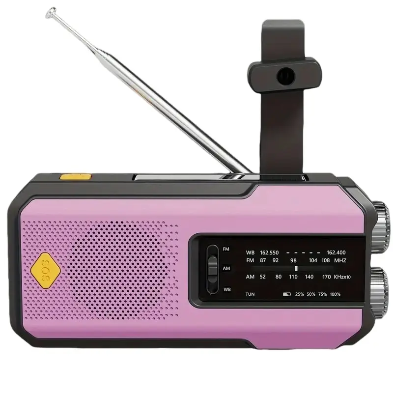 Multifunctional Solar Powered Audio Radio with Light, Portable Hand Crank Self Powered Radio, SOS Alarm Handheld Radio for Outdoor Hiking Camping Emer