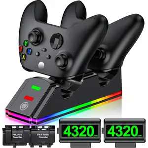 Xbox Controller Charger Station with 2 Packs 4320mWh Rechargeable Battery for Xbox Series X/S/One/Elite Controller, Dual Charging Dock with Cool Dynamic Light, 4 Packs Covers