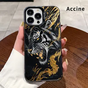 Golden - Tiger Majesty Case for iPhone 17 Pro Max 16 Plus 15 14 13 12 11 Air E  IMD Hybrid Plate Scratch-resistant Rugged Durable Smartphone Cover for Male