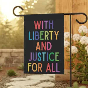 With Liberty and Justice For All Garden Flag, Rainbow Equality Yard Banner, Patriotic Pride Flag, Inclusive Outdoor Decor, Human Rights