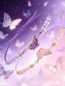 Pack of 2 Butterfly Friendship Bracelets, Adjustable BFF Friendship Bracelets, Butterfly Bracelets, Friendship Bracelets, Butterfly for Best Friends, Handmade Charm Jewelry Gifts for Women BFF, Stackable Bracelet