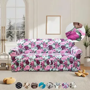 Floral Pattern Sofa Cover, 1 Count Exquisite Elastic Sofa Slipcover with Skirt, Sofa Protector for Home Living Room Hotel Decor