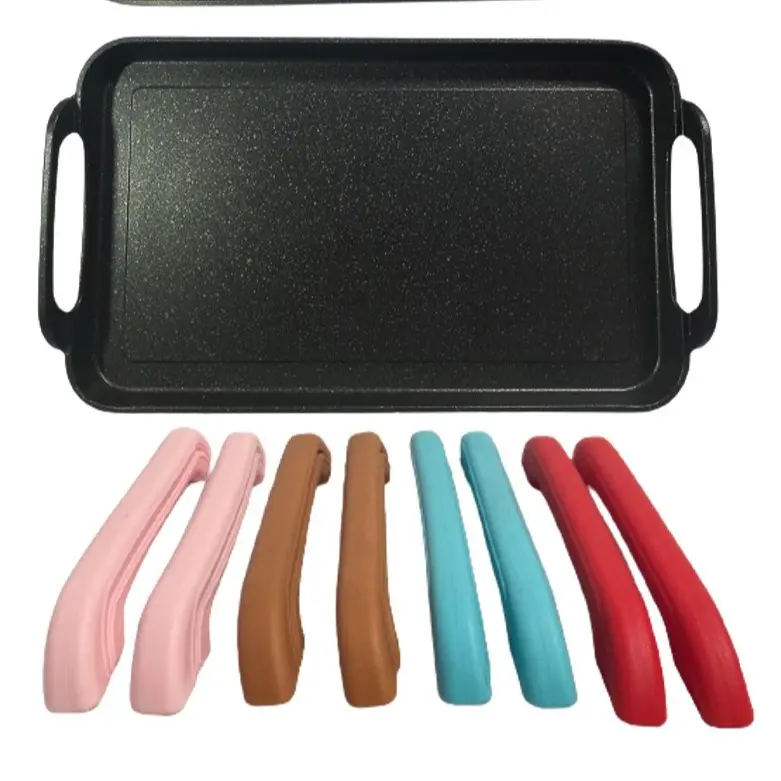 Neware double Griddle Marble coated COMAL with HANDLES for all types of stoves Aluminium Cookware Induction Nonstick Pan Handles Silicone