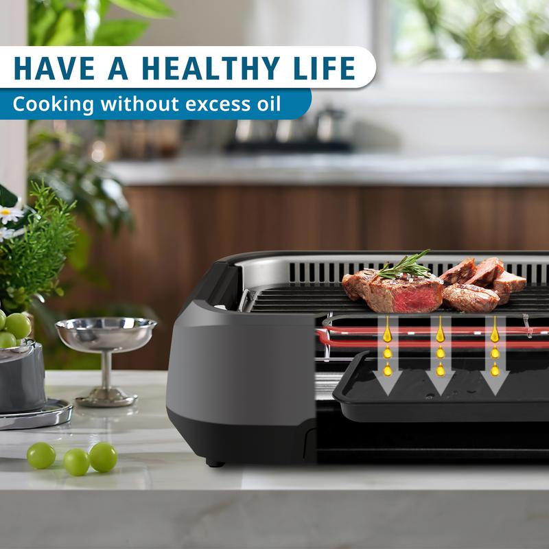 CUSIMAX Smokeless Electric Indoor Grill 1500W Korean BBQ with Non-Stick Removable Plate LED Display & Tempered Glass Lid Grey for Indoor Grilling grill rack electric mini