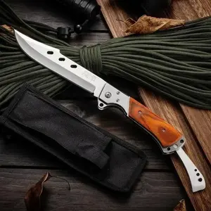 Hot Selling Multi-Functional Portable Folding Knife, Tactical Knives, 440C Steel Blade, 420 Steel Inlaid Color Wood Handle Edc Jungle Survival Outdoor Tool, Outdoor Multifunctional Tools