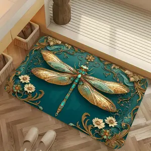 Luxury Gold Butterfly Floral Algae Mud Mat, Absorbent Non-Slip Bathroom Door Mat, European Vintage Style, Home Decor Essential