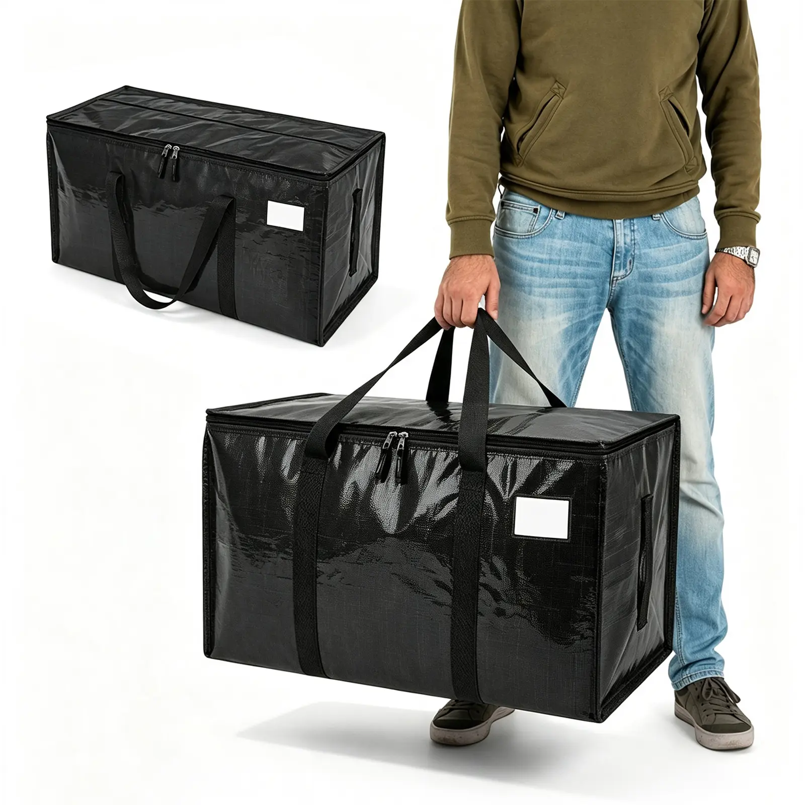 Multi Scene Universal Thick Waterproof Storage Bag Built In Sort Label Slot Double Reinforced Zipper Dual Shoulder Hand Carry Design Closet Outdoor Travel Packing Organizer Tote