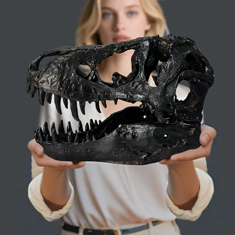 1pc Large Tyrannosaurus Rex Resin Bone Remake Statue - Handmade Dinosaur Head Model with Bone Texture, No Power Needed, Fine Craftsmanship, Indoor/Outdoor Home & Office Decor Ornament