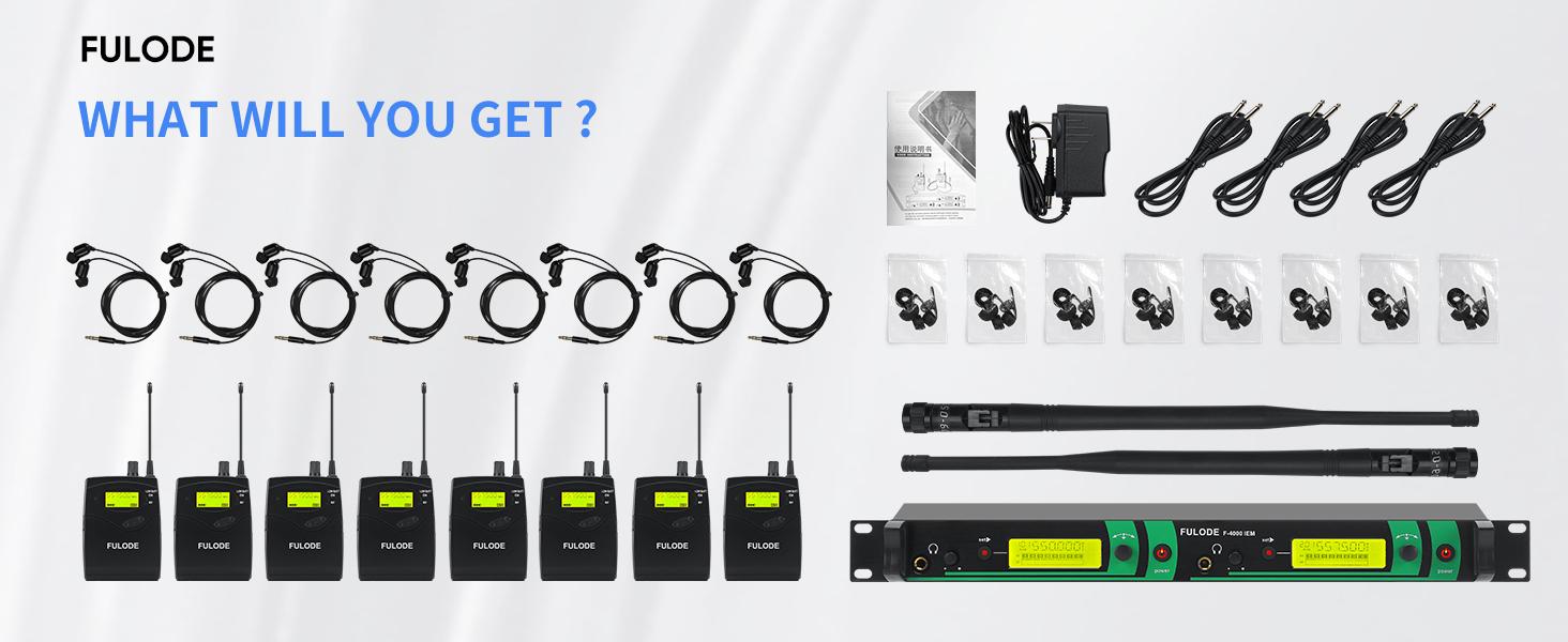 Professional Wireless In Ear Monitor System - 8 Bodypacks UHF IEM for Band, Church & Studio | 330Ft Long Range, 2 Channel 80 Frequencies, Zero Latency Stage Monitoring with Earphones