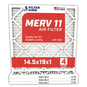 Filter King 14.5x19x1 Air Filter | 4-PACK | MERV 11 HVAC Pleated A/C Furnace Filters | MADE IN USA | Actual Size: 14.5 x 19 x .75"