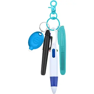 Nurse Pen Set, Badge Reel Pen Include Highlighter, Permanent Marker, LED  Flashlight, Ballpoint Pen, and   Clip (Blue)