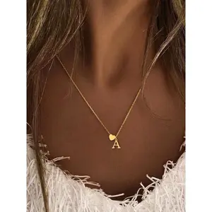Classic Heart-Shaped Engraved Letter Name Pendant, Custom Name Necklace with A-Z Personalized Initials for Her,summervibes