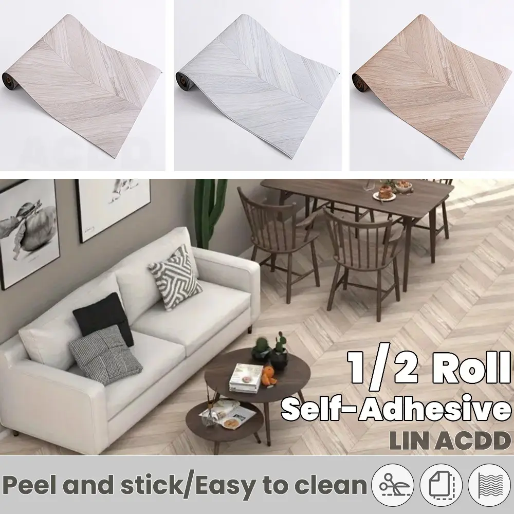 Vintage Wood Grain Vinyl Floor Roll, Vinyl Floor Tiles, Self-Adhesive Stickers, Thickened Wear-Resistant Removable, Durable PVC Material, Kitchen Bedroom Bathroom Decor