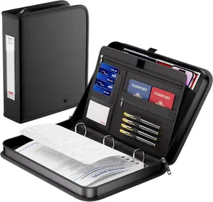 Fireproof 3 Ring Binder with Zipper, 1.5 Inch D Ring Binder Hold Up 375 Sheets of 8.5"x11" A4 Paper, Portable Safe Storage with Large Pockets, Important File Storage for A4 Files (Black)