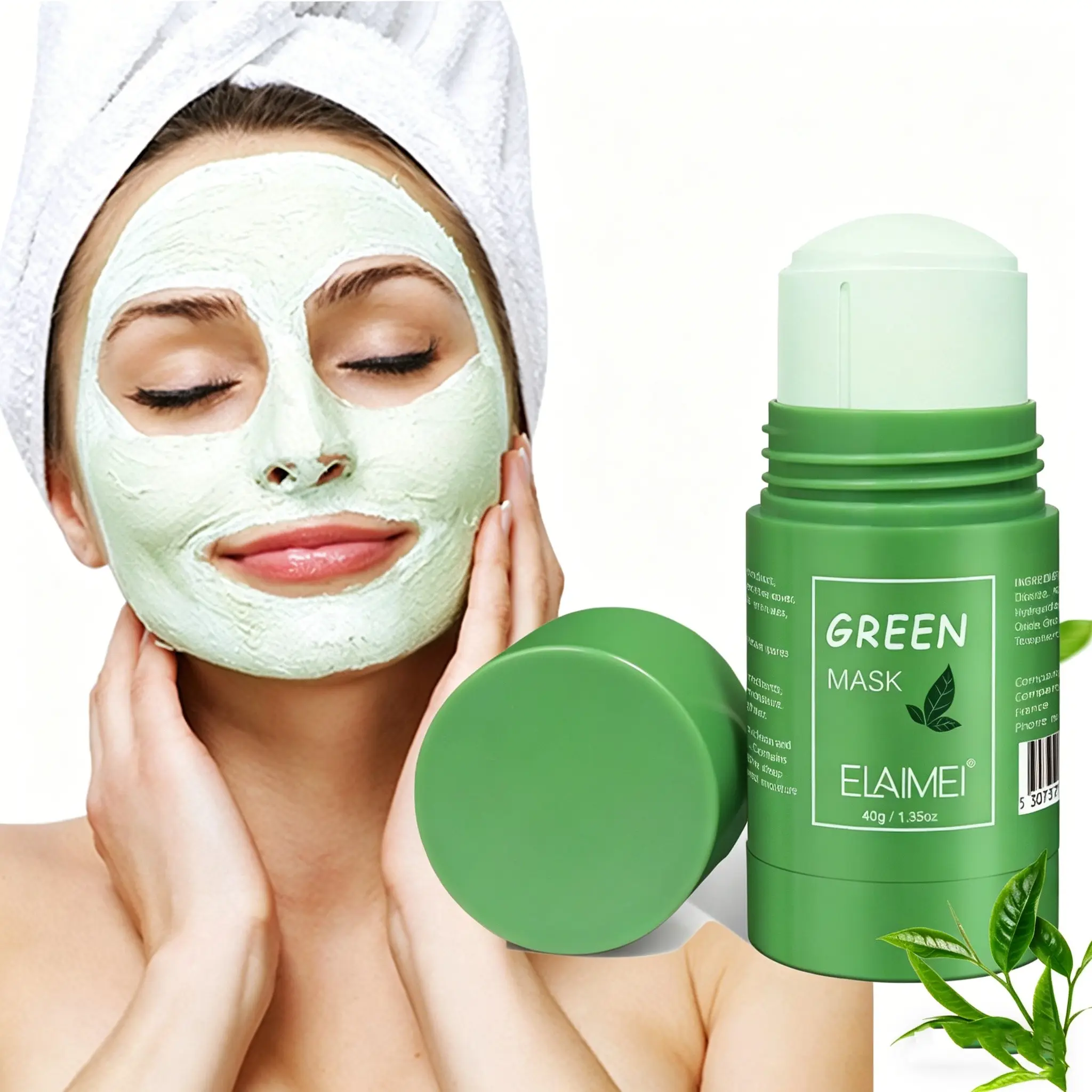 ELAIMEI Green Tea Mask, Deep Cleansing Green Tea Mask Stick, Facial Masks, Cleanses the skin, Green Tea Solid Mask, Removes impurities from the face, Gentle Soothing