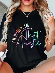 100% Cotton Unisex Women Oh Honey I'm That Auntie Heart Tie Dye Aunt To Be Gift T-Shirt Casual Top