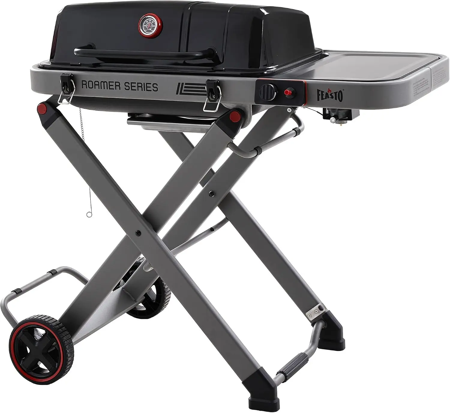 Feasto Portable Gas Grill with Foldable X-Frame Cart for Tailgating, Black | Foldable X-Frame Cart, All-Terrain Wheels, 360 Sq.In Cast Iron Grates, 13,000 BTU, for Camping, Tailgating or RV Trips