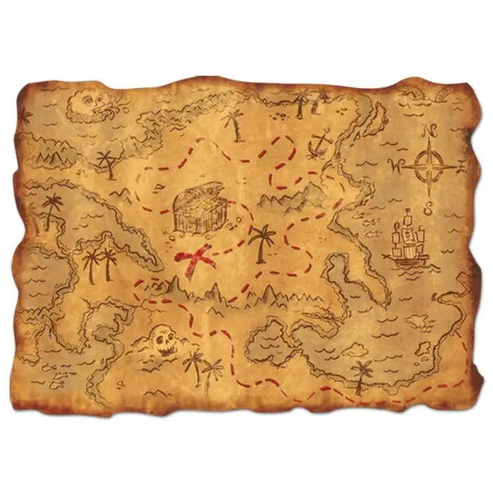 Beistle Plastic Pirate Treasure Map - 12"x18" Playful Treasure Map Design Nautical Party Supply, Durable, Easy to Use, Waterproof, Decorative Unisex Adult Table Decoration for Events & Gifts, 12 X 18