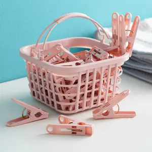 30pcs Anti-Wind Clips + 1pc Storage Basket, Plastic Clothes Drying Clips for Bras Socks Blankets, Versatile Clothing Organizer