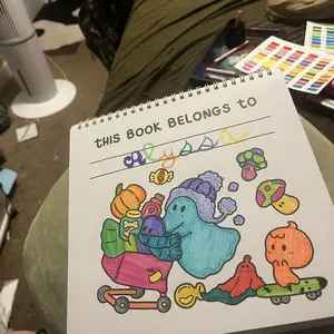 Coco Wyo Spooky Cutie Vol.2 Spiral Bound Coloring Book & Cute Stickers Set - Halloween Aesthetic Office Art Supplies, Cozy 8.5" Size Lay-Flat Binding, Adult Halloween Activity