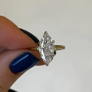 YICHISPARK New 4.6CT Marquise Cut D/VVS1 Synthetic Moissanite Ring 18K Gold Plated Engagement Ring Fashion Accessories Exquisite Jewelry R134