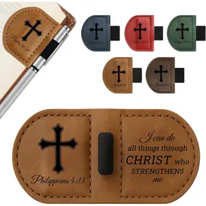 Personalized Magnetic Leather Bookmark with Pen Holder - Inspirational Bible Verse Scripture Design, Custom Book Marker for Book Lovers Men Women (Brown-Philippians 4:13)