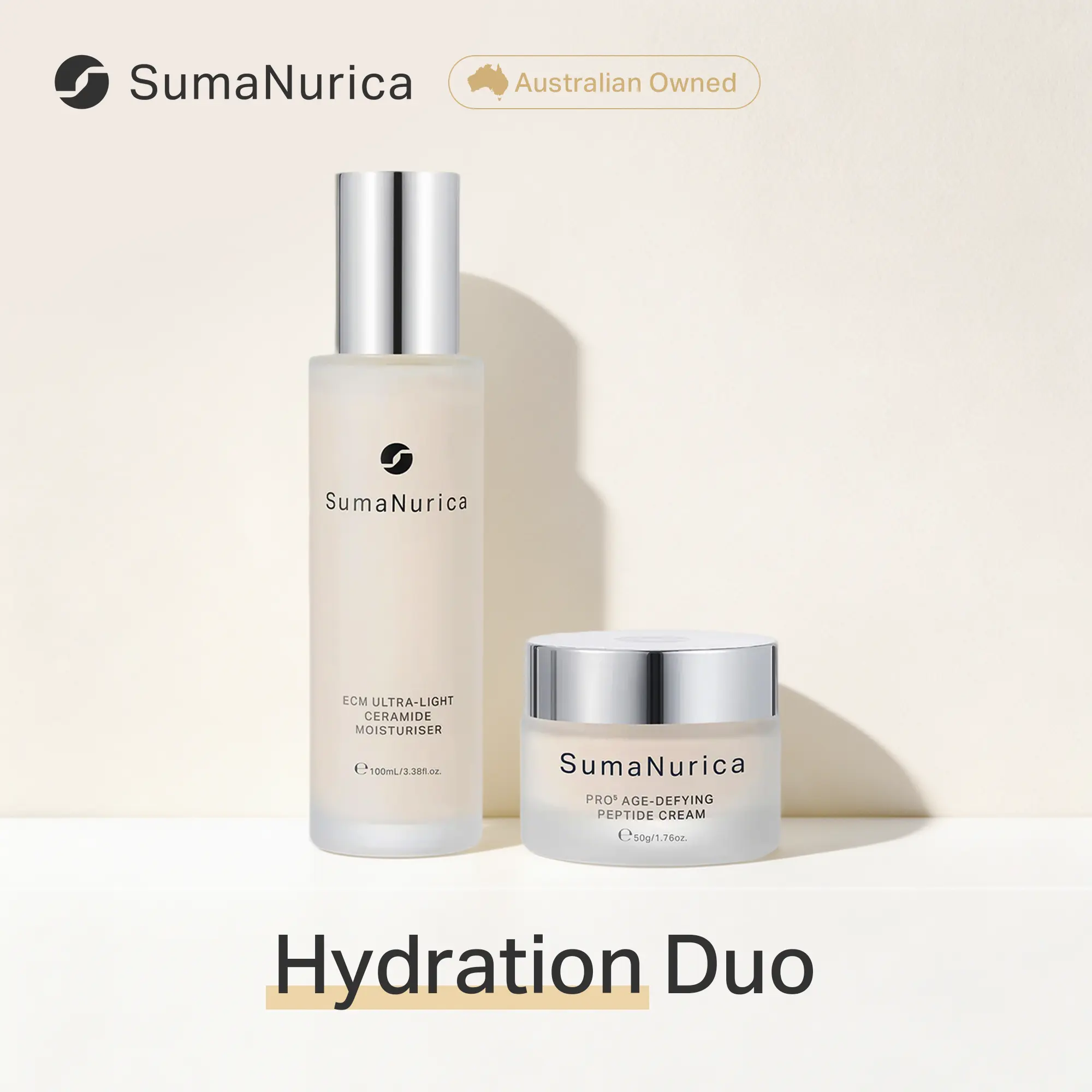 [SumaNurica] Hydration Duo, ECM Ultra-Light Ceramide Moisturiser + Pro5 Peptide Cream for Soft, Hydrated Skin