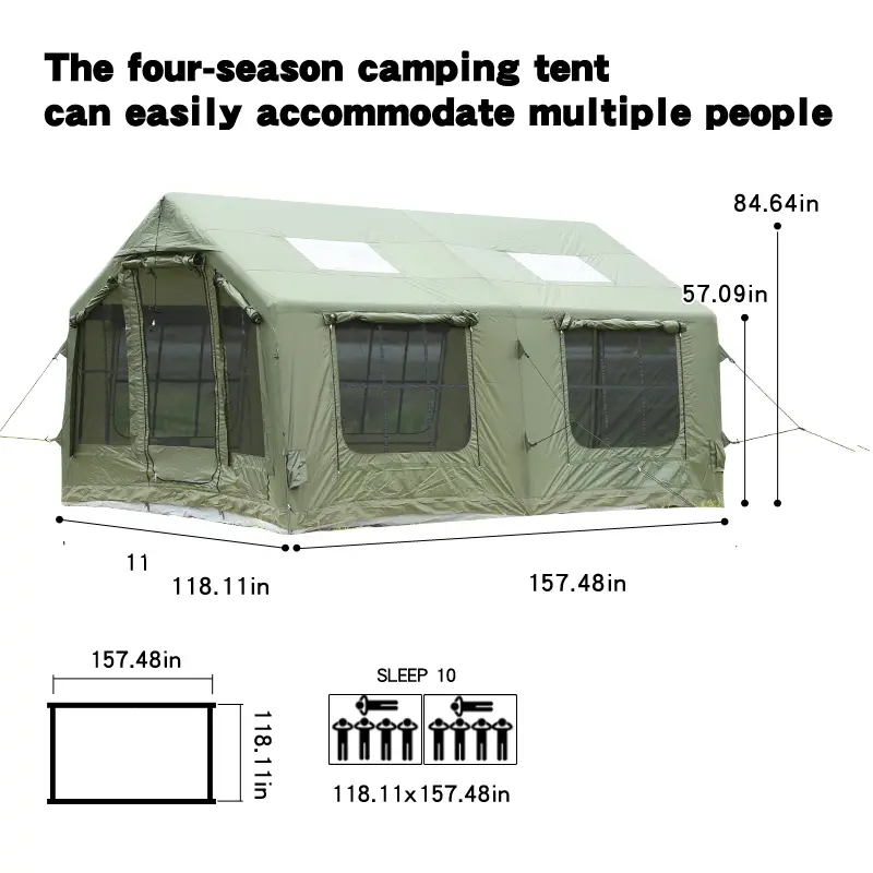 8-10 Person Inflatable Tents for Camping with 2 Divider Room, Waterproof 300D Oxford Blow Up Hot Tent with Stove Jack & Pump, Easy Setup Inflatable Camping Air Tent with Skylight